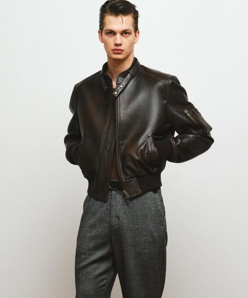 고트 스킨 레더 크롭 자켓 (브라운)