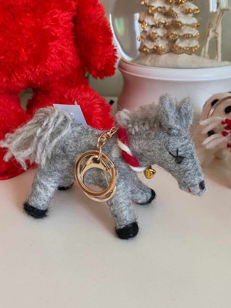 그레이 말 울 키링 회색말 네팔 핸드메이드 동물 가방 참 양모 인형 장식 열쇠고리