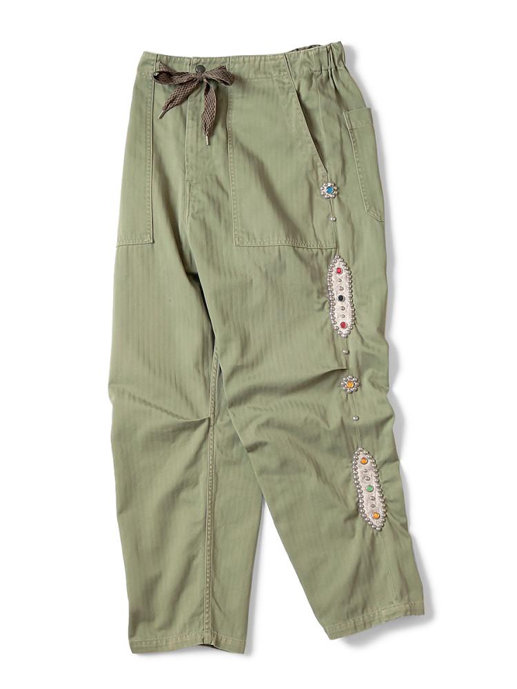 KAPITAL 캐피탈 헤링본 이지 베이커 팬츠 (스터드 리메이크) 카키