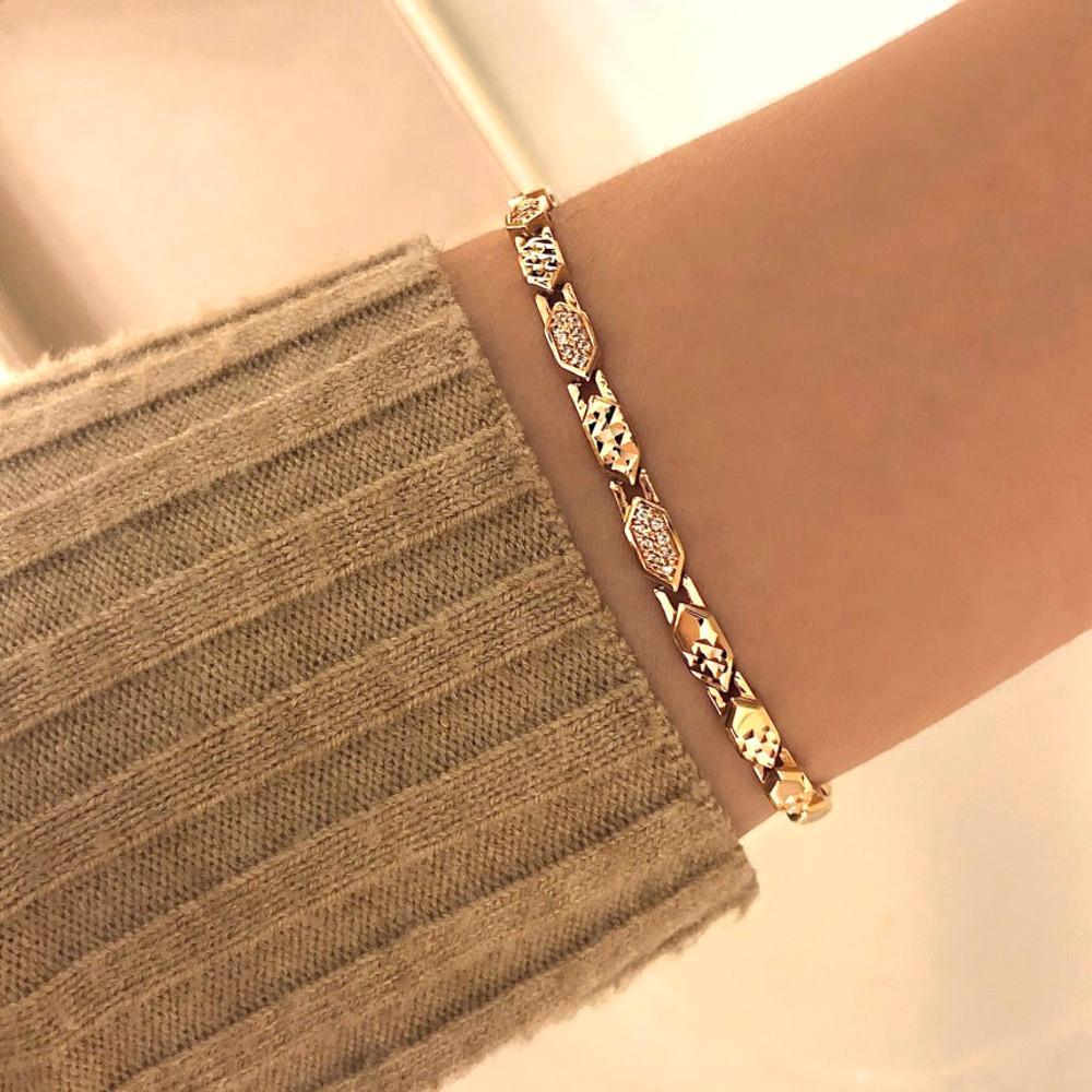 18k14k 소피아골드 브레이슬릿 / 세련 고급 컷팅반짝 큐빅 여성금팔찌