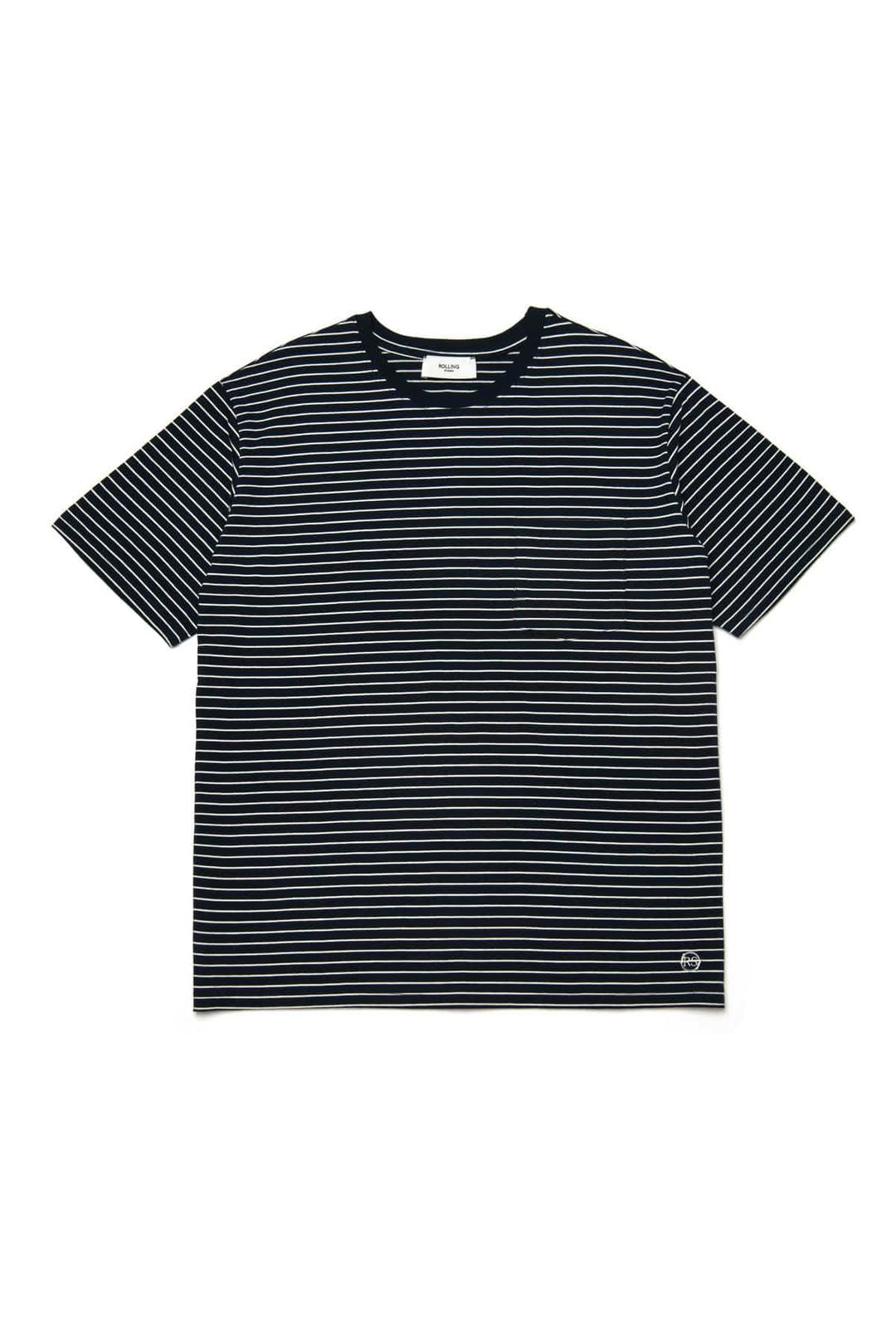 STRIPED POCKET LOOSE T-SHIRT NAVY