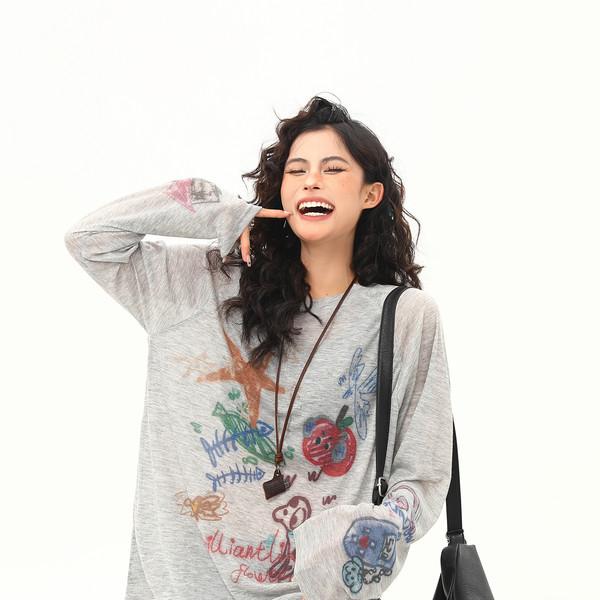 graffiti print sun protection top