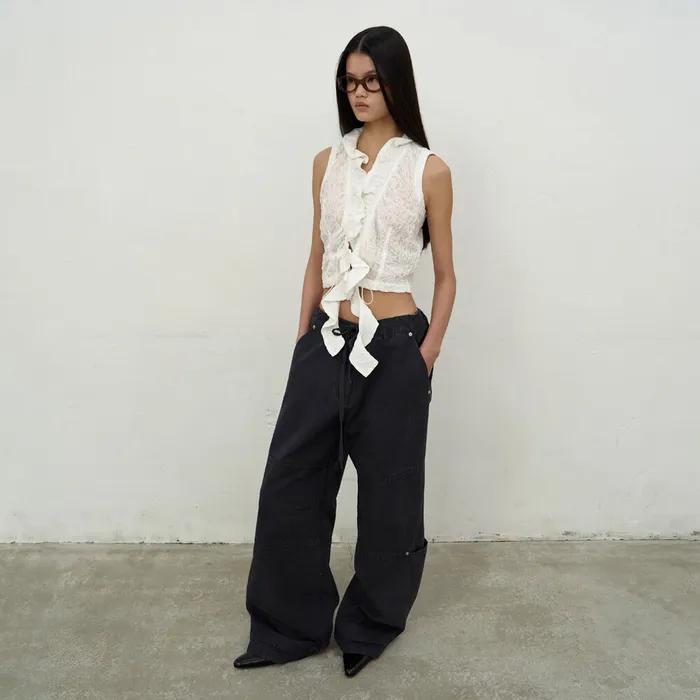 [2nd REORDER] WASHED STRING WIDE-LEG TROUSERS (DARK GREY)