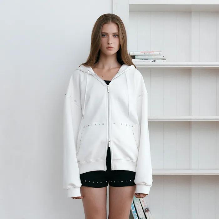 STUD HOOD ZIP-UP (IVORY)