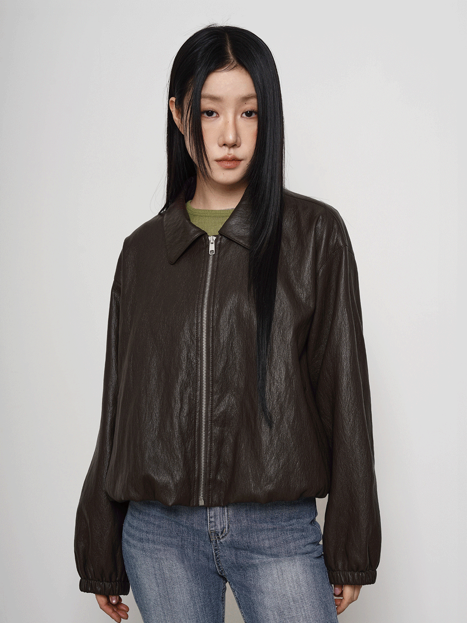 [NEW COLOR] LOGO VOLUMINOUS LEATHER JACKET (2COLOR)