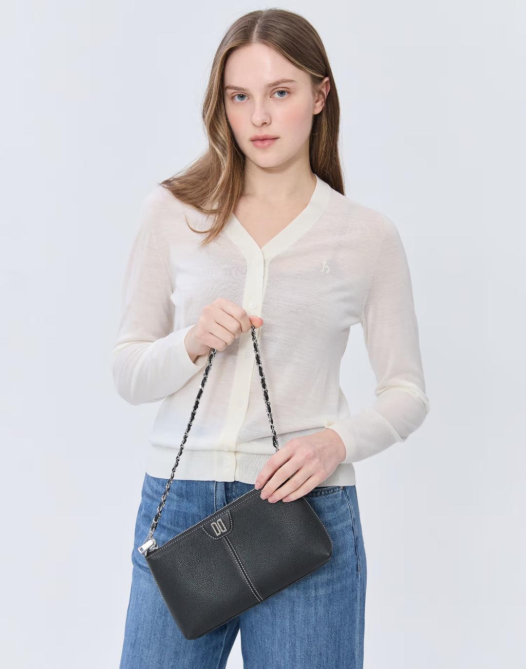 [스테디셀러] 블랙 DD로고 소가죽 숄더백