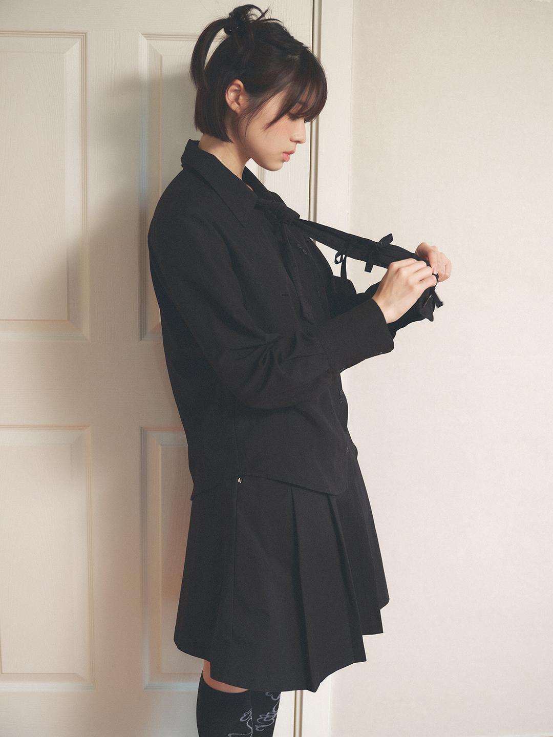 Ribbon check tie (black)