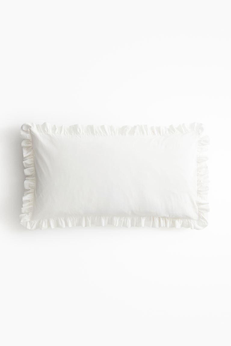 프릴 트리밍 코튼 쿠션 커버