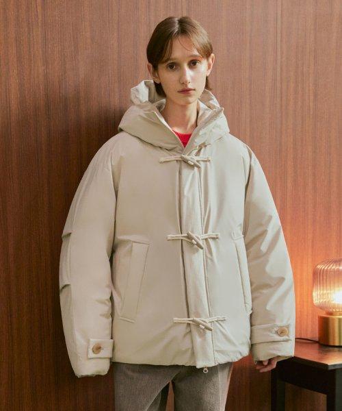 오버핏 2-WAY 더플 후드 숏패딩_베이지