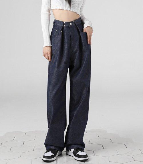 BUCKLE WIDE DENIM PANTS SELVAGEBLUE