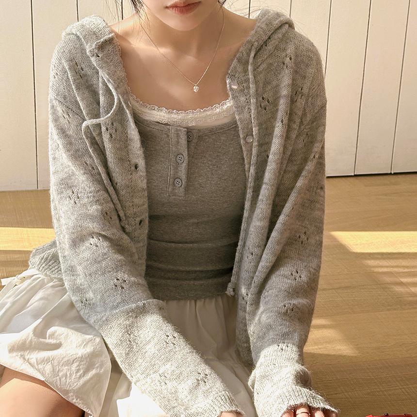그레이스뮤즈 [무료배송][🌸봄가디건]바벳 스카시 후드 니트 가디건