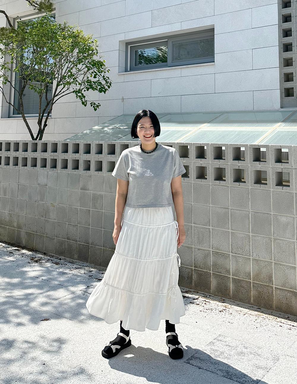 루카 리본 밴딩 스커트 [화이트]