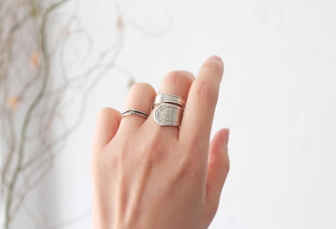 Handcrafted vintage double spoon ring 10102