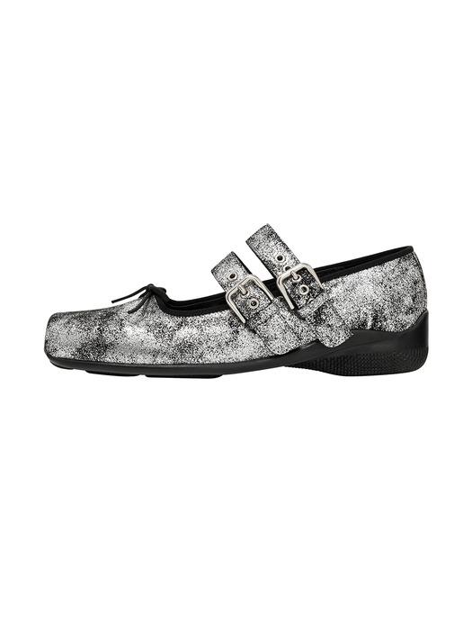 METALLIC BUCKLE BALLET FLATS, BLACK