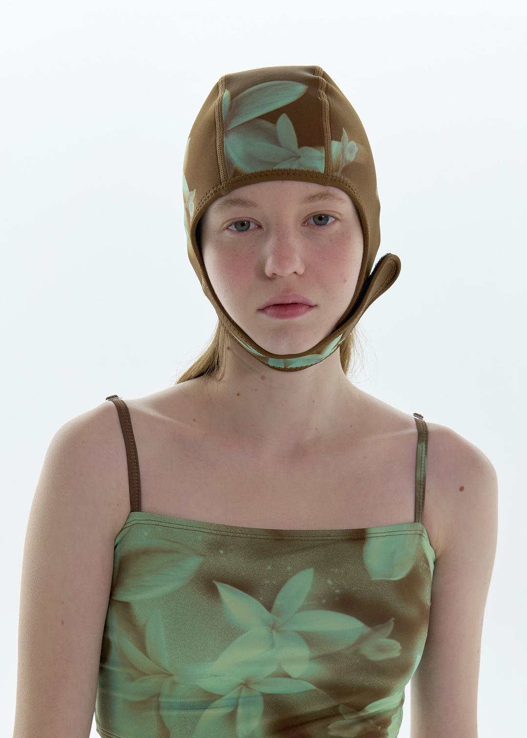 Flower Splash Swimming Cap_Mint, Brown