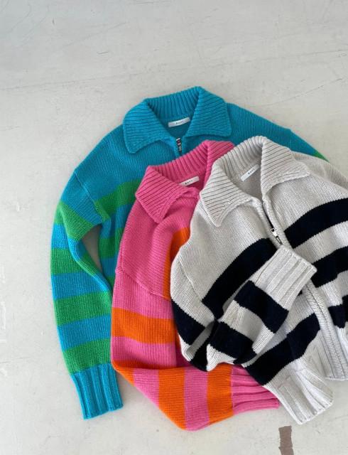 울 스트라이프 가디건 3Color