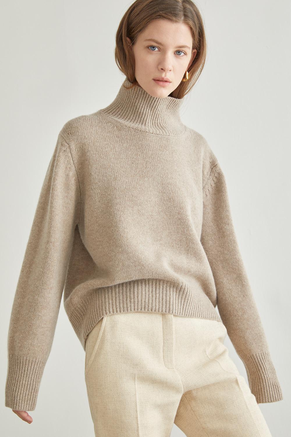 100% 캐시미어 라운드헴 터틀넥 니트