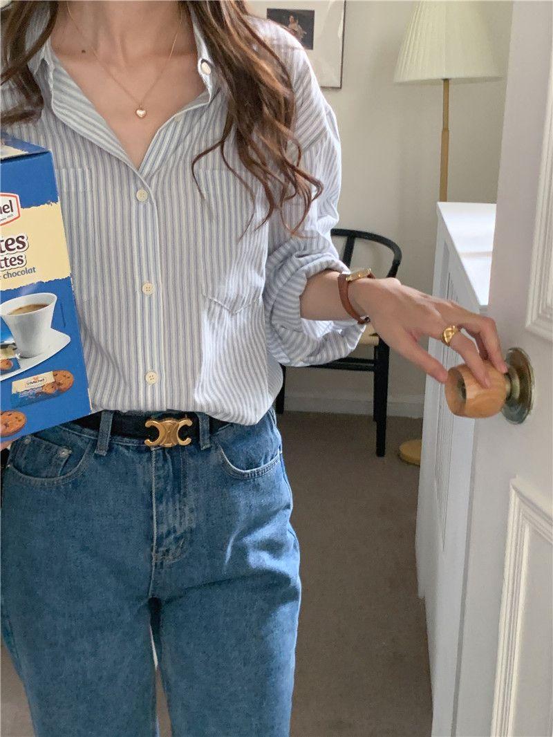 1015마켓 [20만장누적판매❄️살안타템#에어컨바람차단]프라이드 줄무늬 오버핏 셔츠