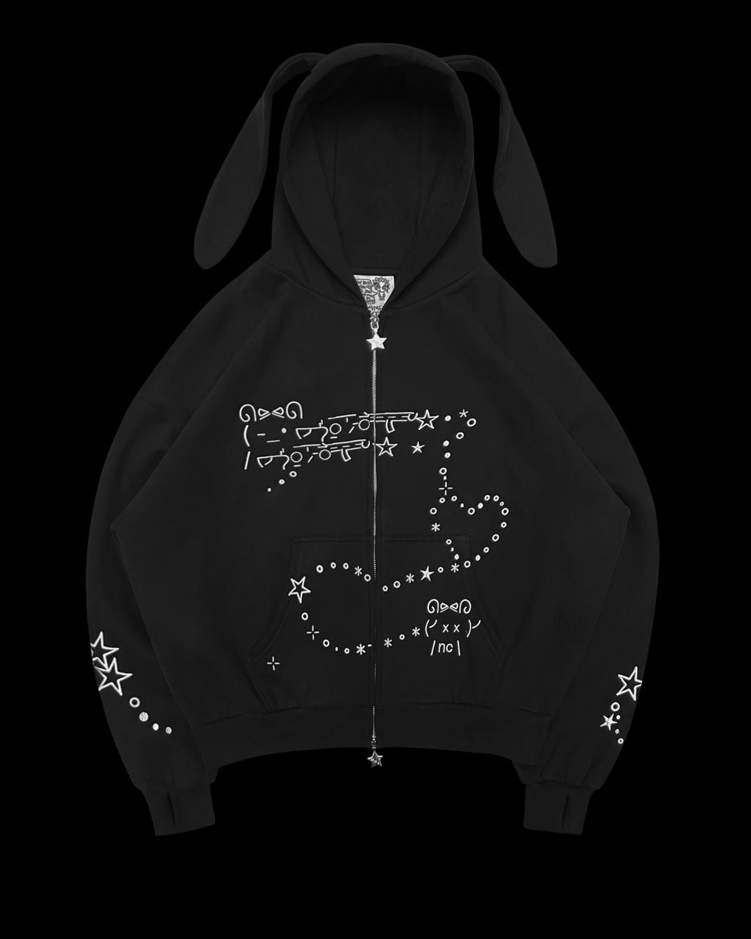 MALFUNCTION ZIP HOODIE BLACK (DETACHABLE EARS) - XS