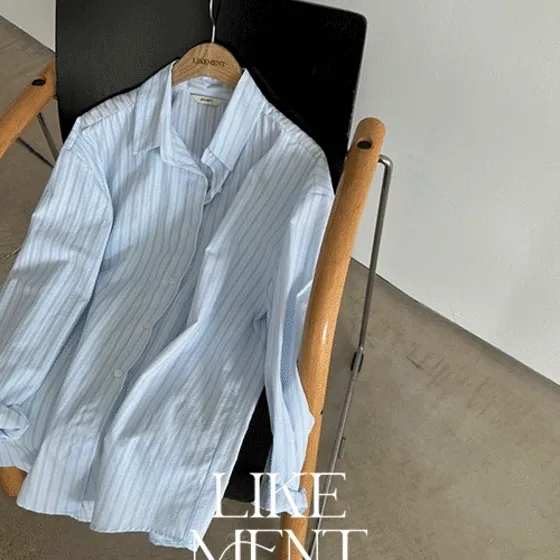 [LIKEMENT] 블루머 시어서커 라벨 스트라이프 루즈핏 셔츠 (SH) - 3color