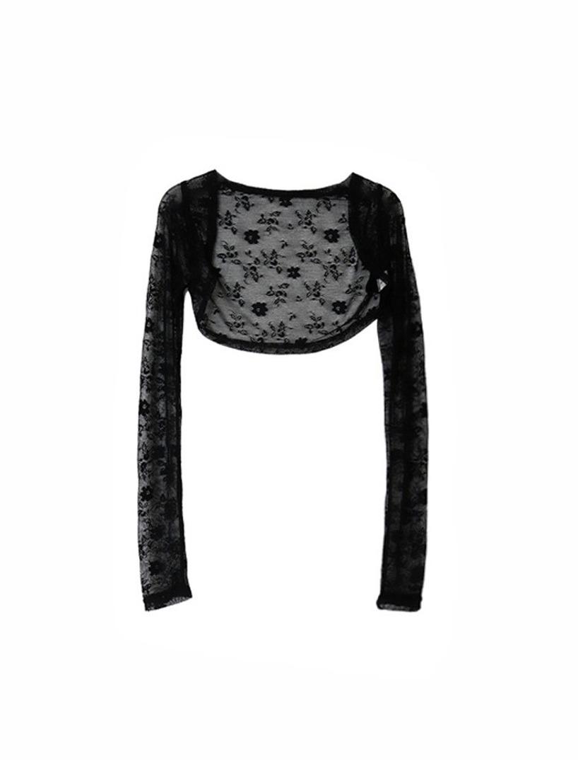 FLOWER LACE LAYERED MINI BOLERO CARDIGAN 꽃 레이스 슬림 레이어드 미니 숏 볼레로가디건 (2COLORS)
