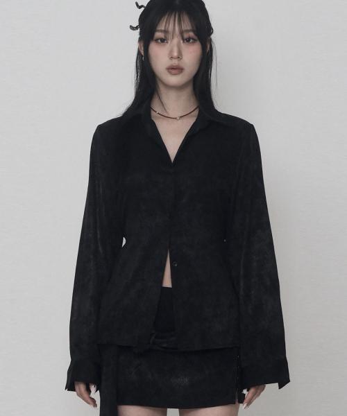 자카드 새틴 셋업 슬림핏 셔츠 (블랙)