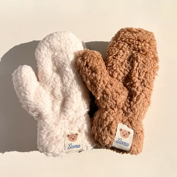 귀여운 양털 뽀글이 곰돌이 베어 따뜻한 겨울 벙어리 방한 털 장갑