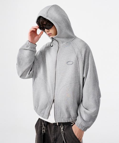 바라클라바 슬래쉬 후드 집업_스웻 멜란지