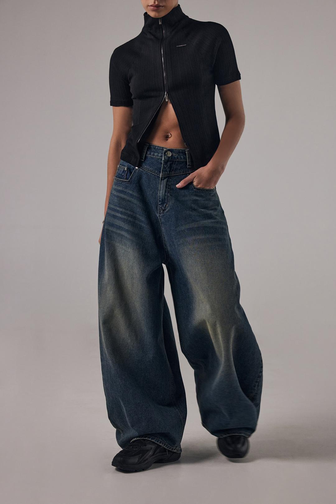 Front Yoke Denim Pants [ Dark Blue ]
