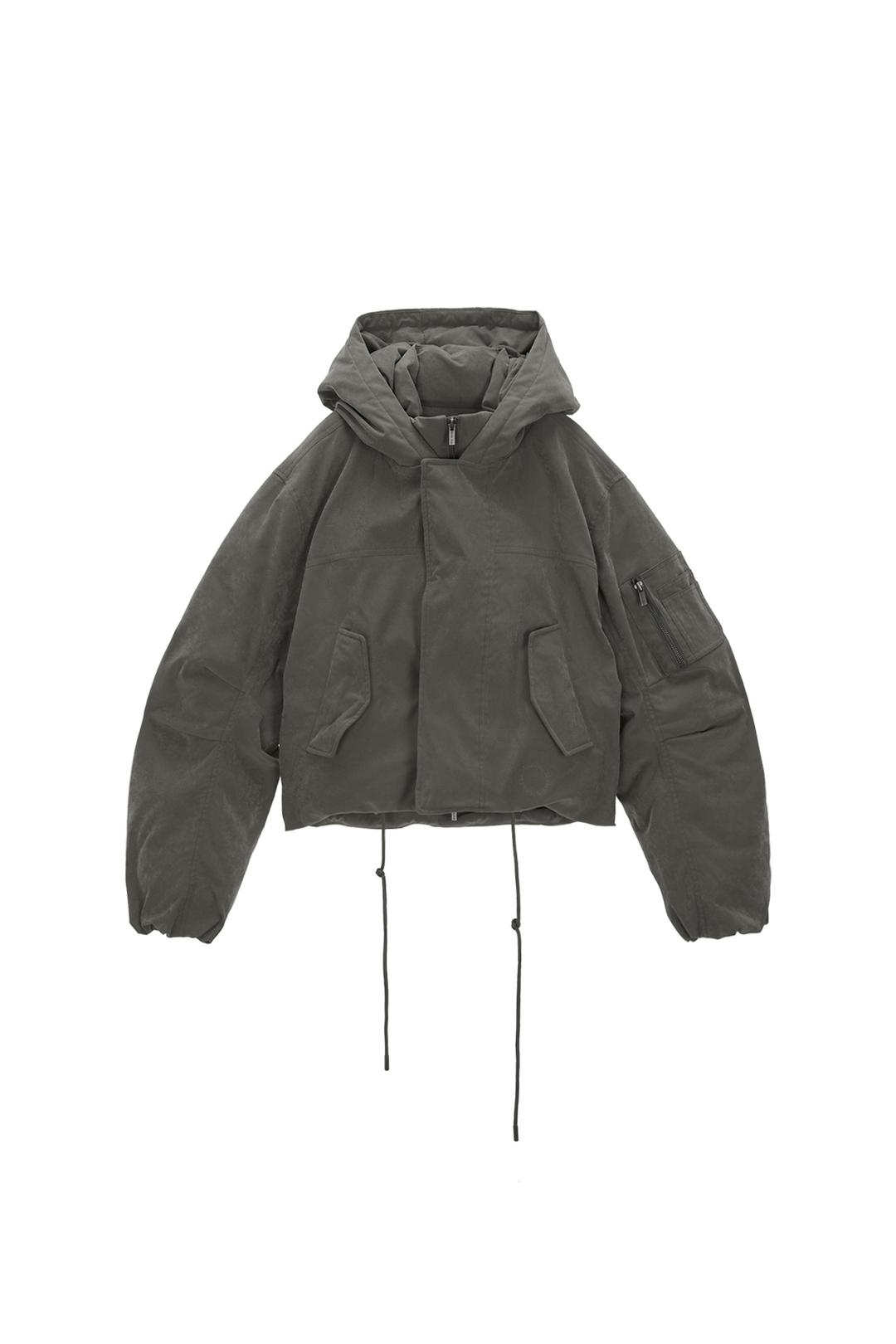 LAYERED HOODY BOMBER DOWN JUMPER IN LIGHT KHAKI