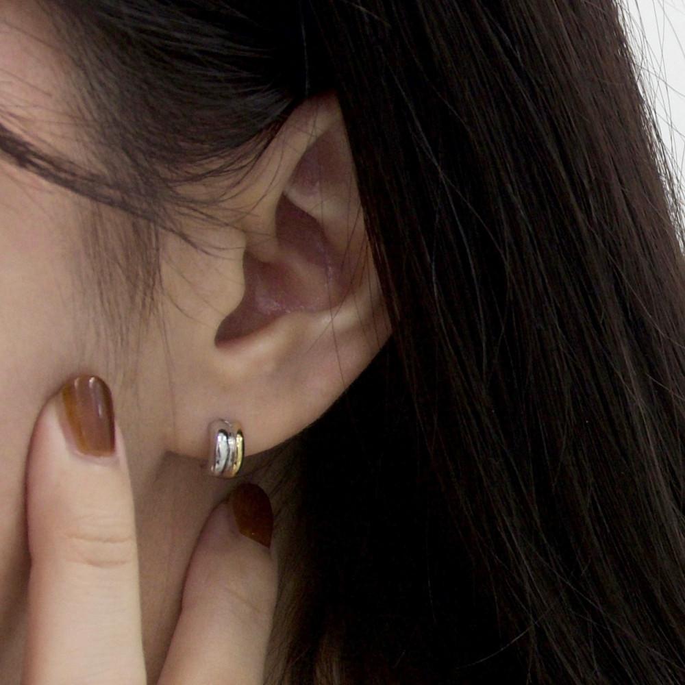 silver925 투톤 하프 링 귀걸이