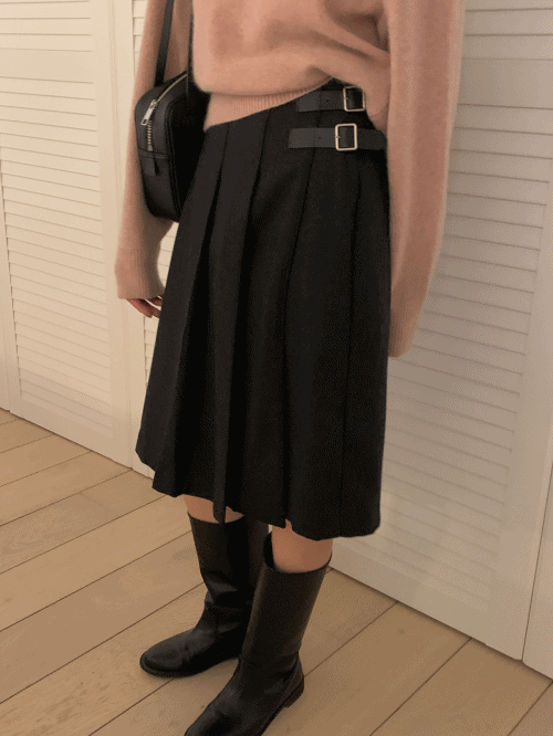 버클 랩 미디스커트 (2color)