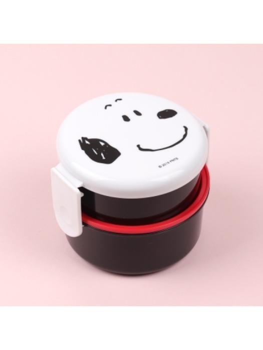 스누피 페이스 원형 2단 도시락(포크포함)