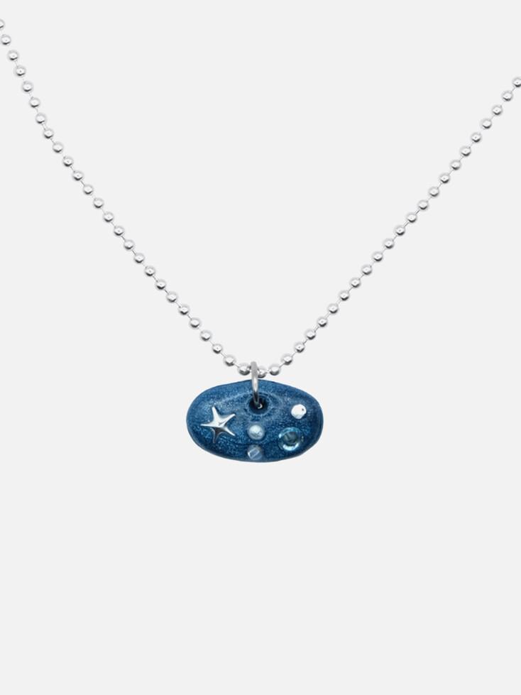 blue stone silver necklace-navy