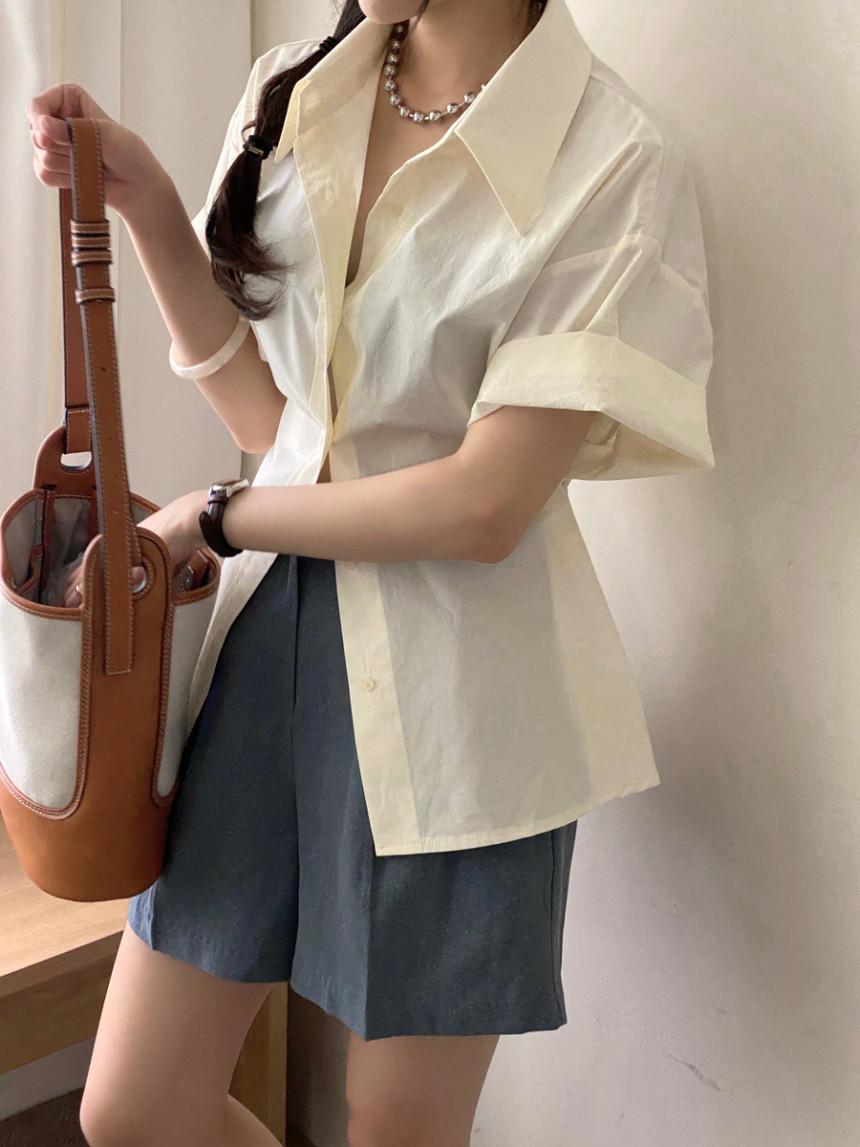 플루디 허리 똑딱이 버튼 반팔 셔츠