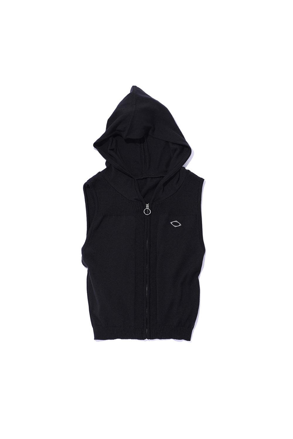RHOMBUS HOODED KNIT VEST_BLACK