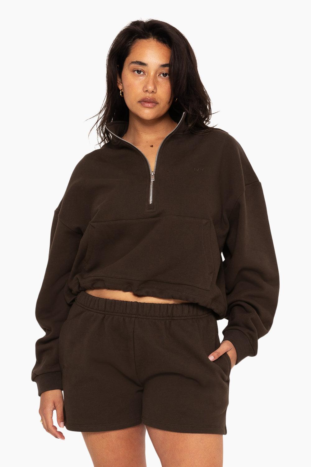 HEAVYWEIGHT SWEATS HALF ZIP - ESPRESSO - Espresso / XS