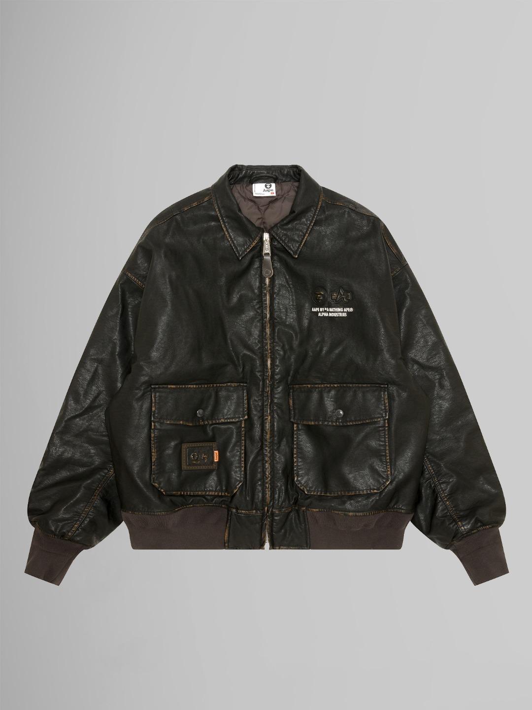 AAPE x  ALPHA PU LEATHER QUILTED JACKET
