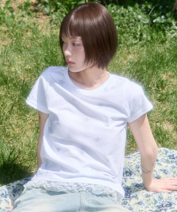 [5/27 예약배송] LACE STAR LAYERED TEE (WHITE) F25QB118