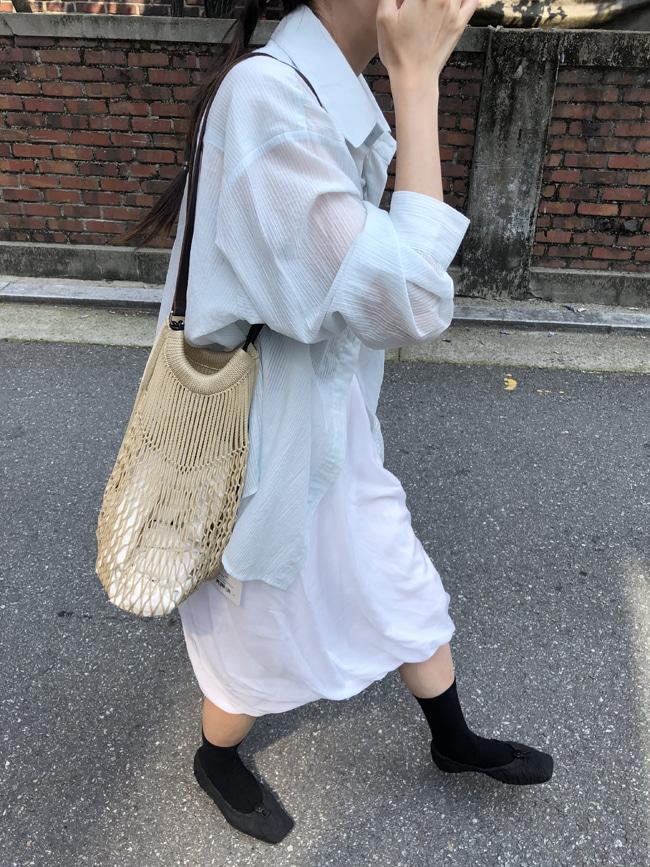 [Persona] [Highly recommended] sheer striped oversized shirt