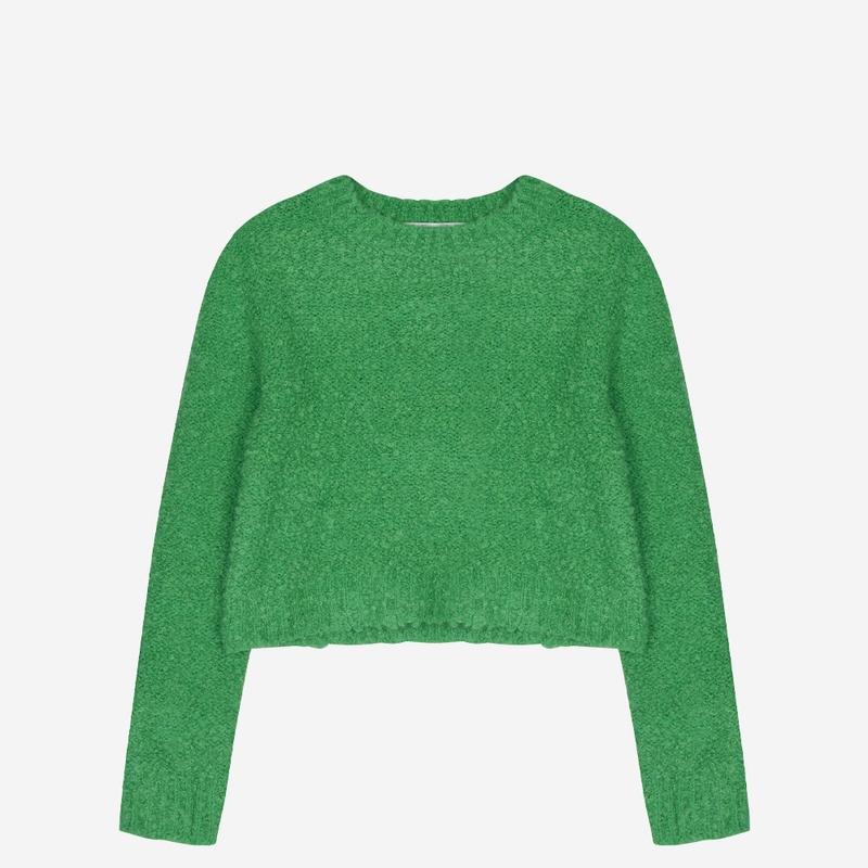 부클 라운드 크롭 니트_그린