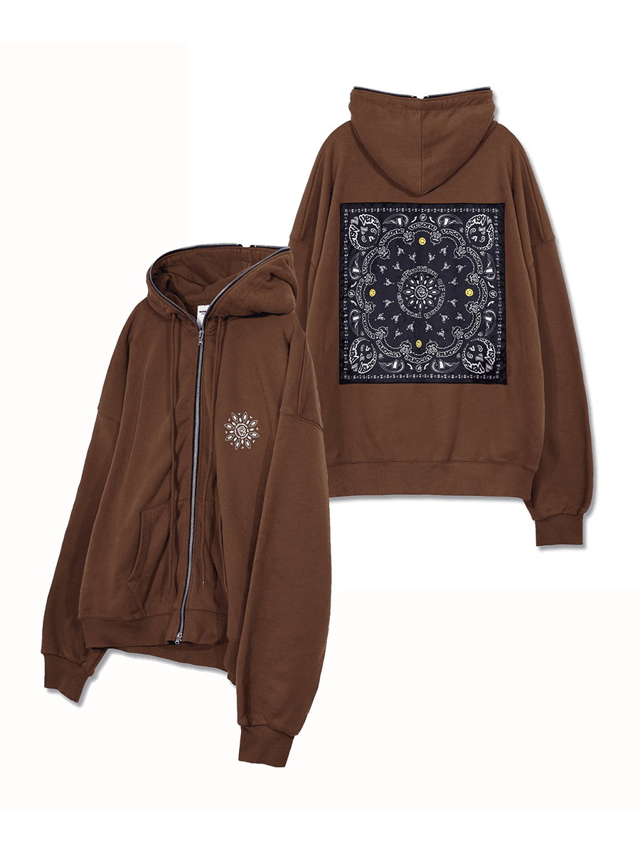 PAISLEY LOGO BANDANA FULL ZIP HOODIE BROWN/BLACK