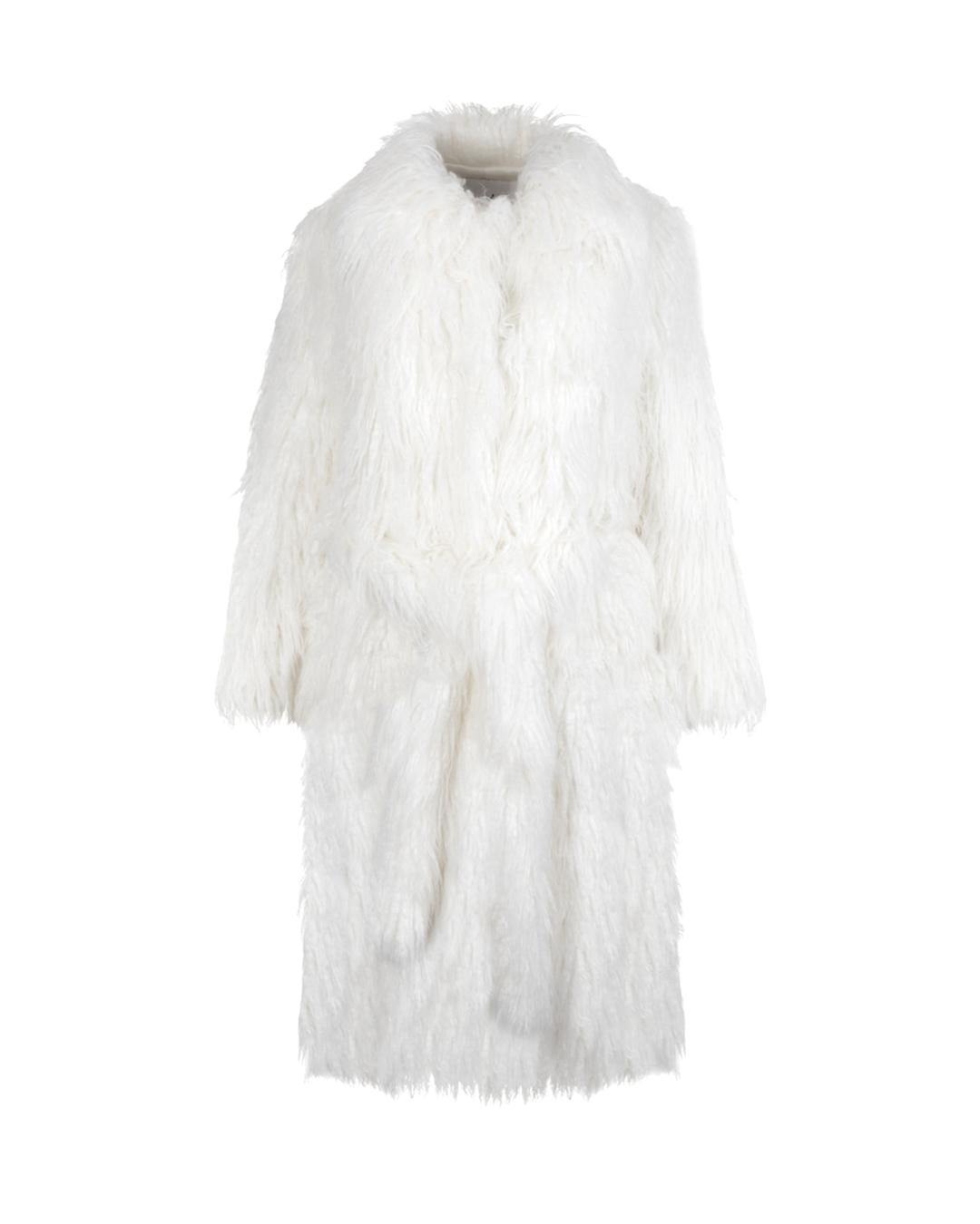 LONG HAIR BELTED FUR COAT, IVORY