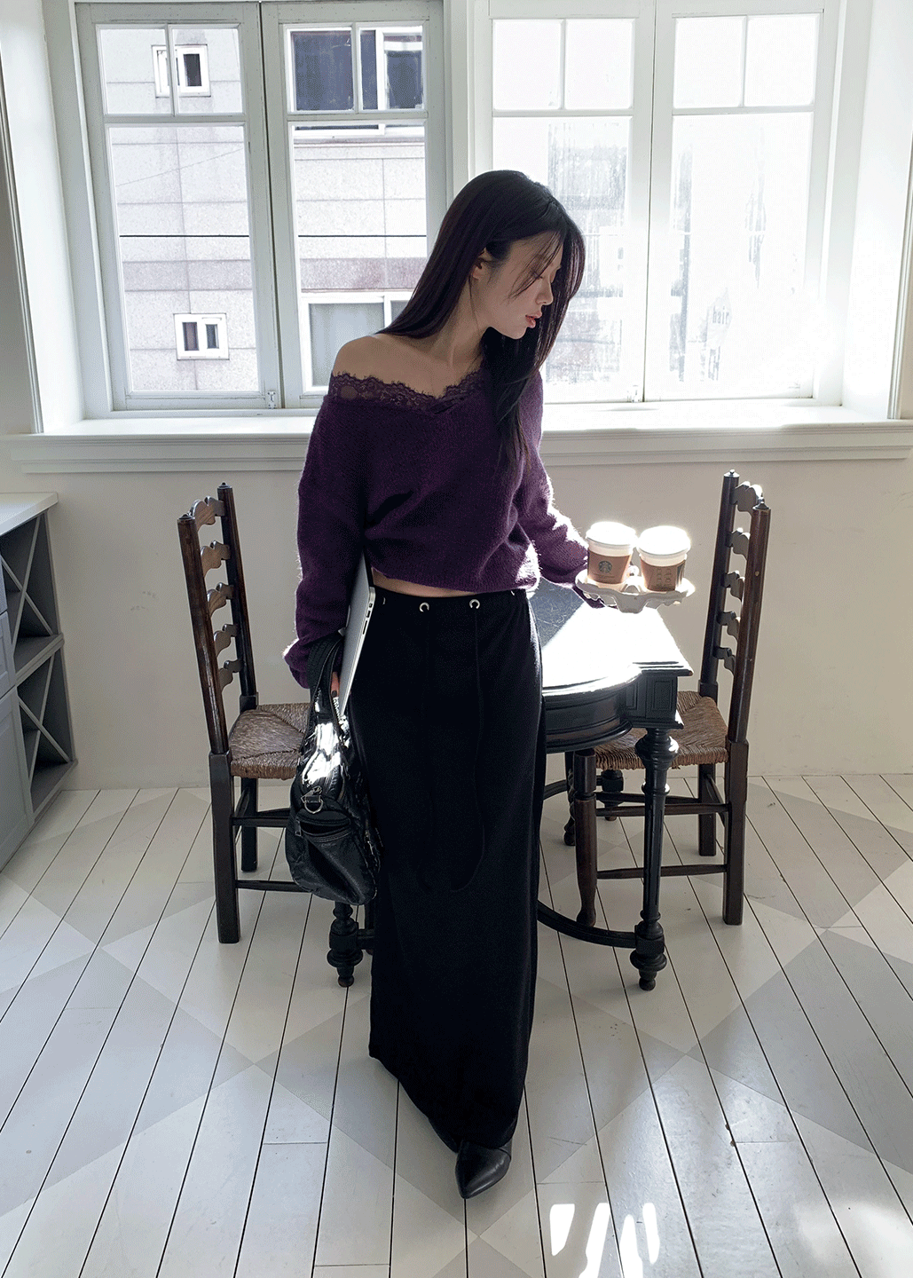 서울베이스드 HAMI LACE V-NECK KNIT *퍼플 당일배송*