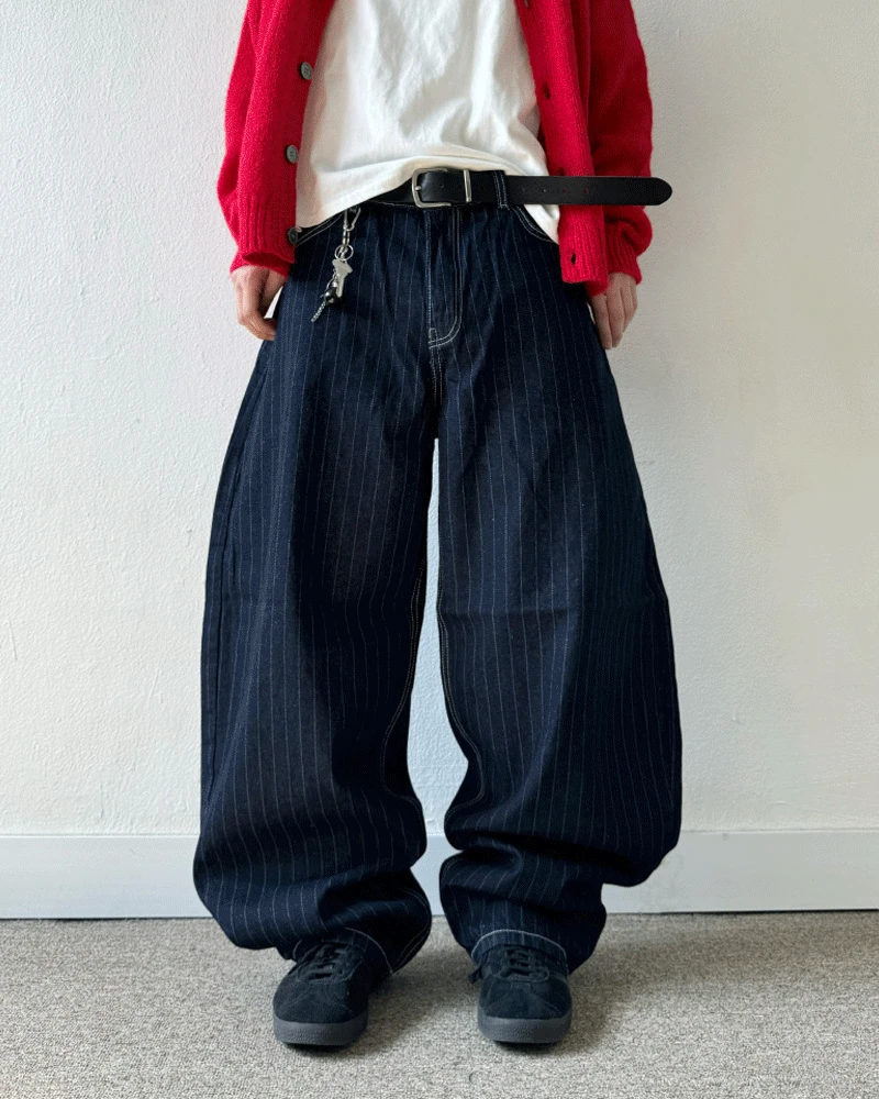 스트라이프 벌룬 데님 팬츠 (1C)