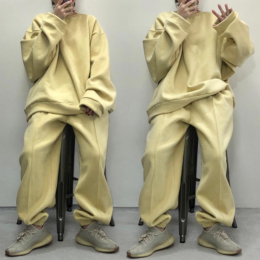 7컬러 남녀공용 오버핏 박시 기모 맨투맨 조거 팬츠 세트