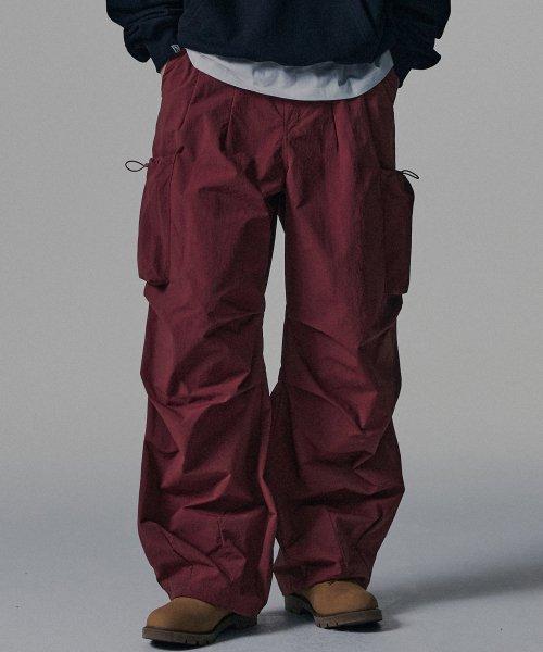 Nylon Big Pocket Parachute Pants -  Red