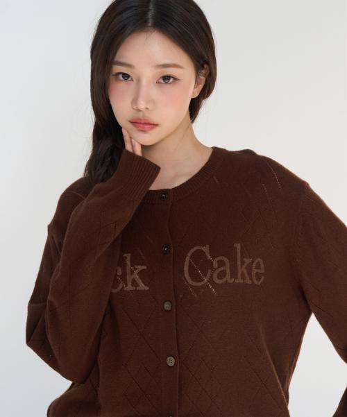 Argyle Punching Knit Cardigan - Brown