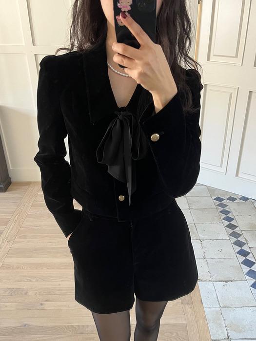 CIARA Classic collar detail velvet crop jacket (Black)