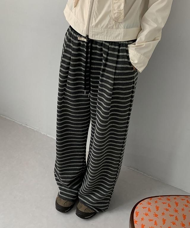 데일리쥬 치케 와이드 스트라이프 밴딩 팬츠